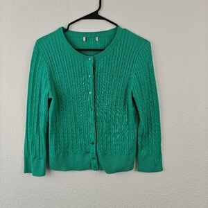 Lilly Pulitzer Cable Knit Kelly Green Palm Tree Button Down Cardigan Woman's S